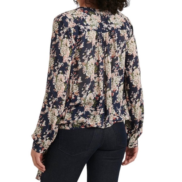 Lucky Brand Blue Multicolor Sawyer Floral Wrap Side Tie Top, Size Medium - Picture 3 of 14